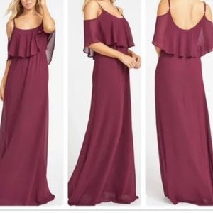 Show Me Your MuMu NWT Caitlin Ruffle Maxi Dress Merlot Chiffon Size XS